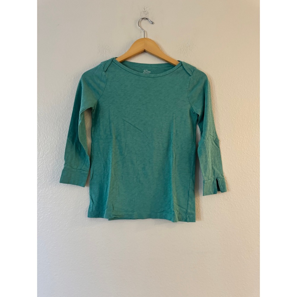 J.Crew Slub Tee Knit Cotton 3/4 Sleeve Top XXS Teal Green Excellent Condition